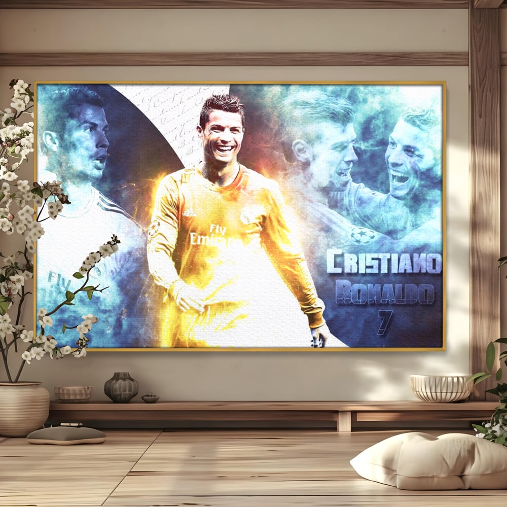 Tablou canvas cu tablou canvas cu cristiano ronaldo, in rama de aluminiu auriu